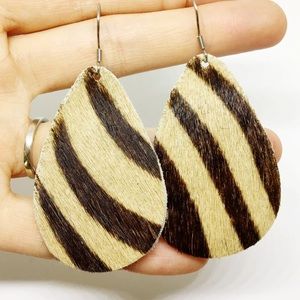 Animal print teardrop leather earrings